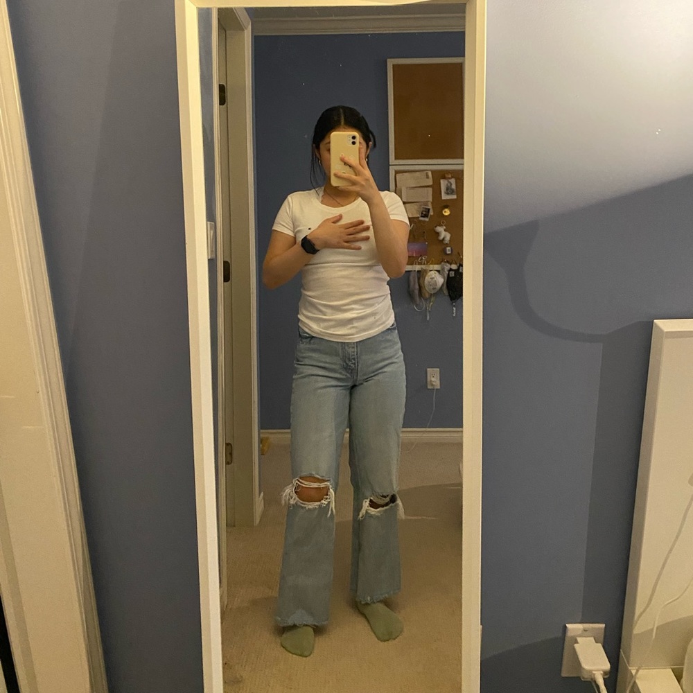 Zara wide leg jeans (ripped, light blue)